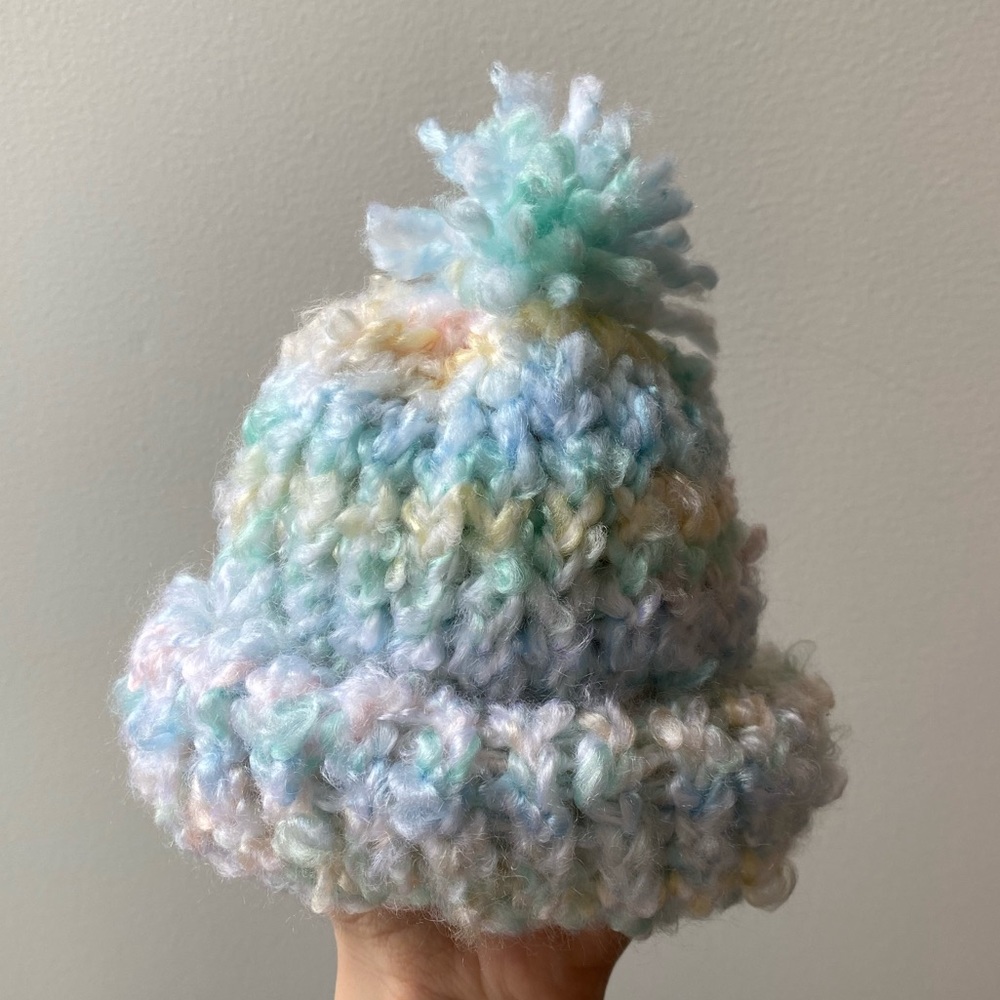 Handmade knit baby hat, multi color, small